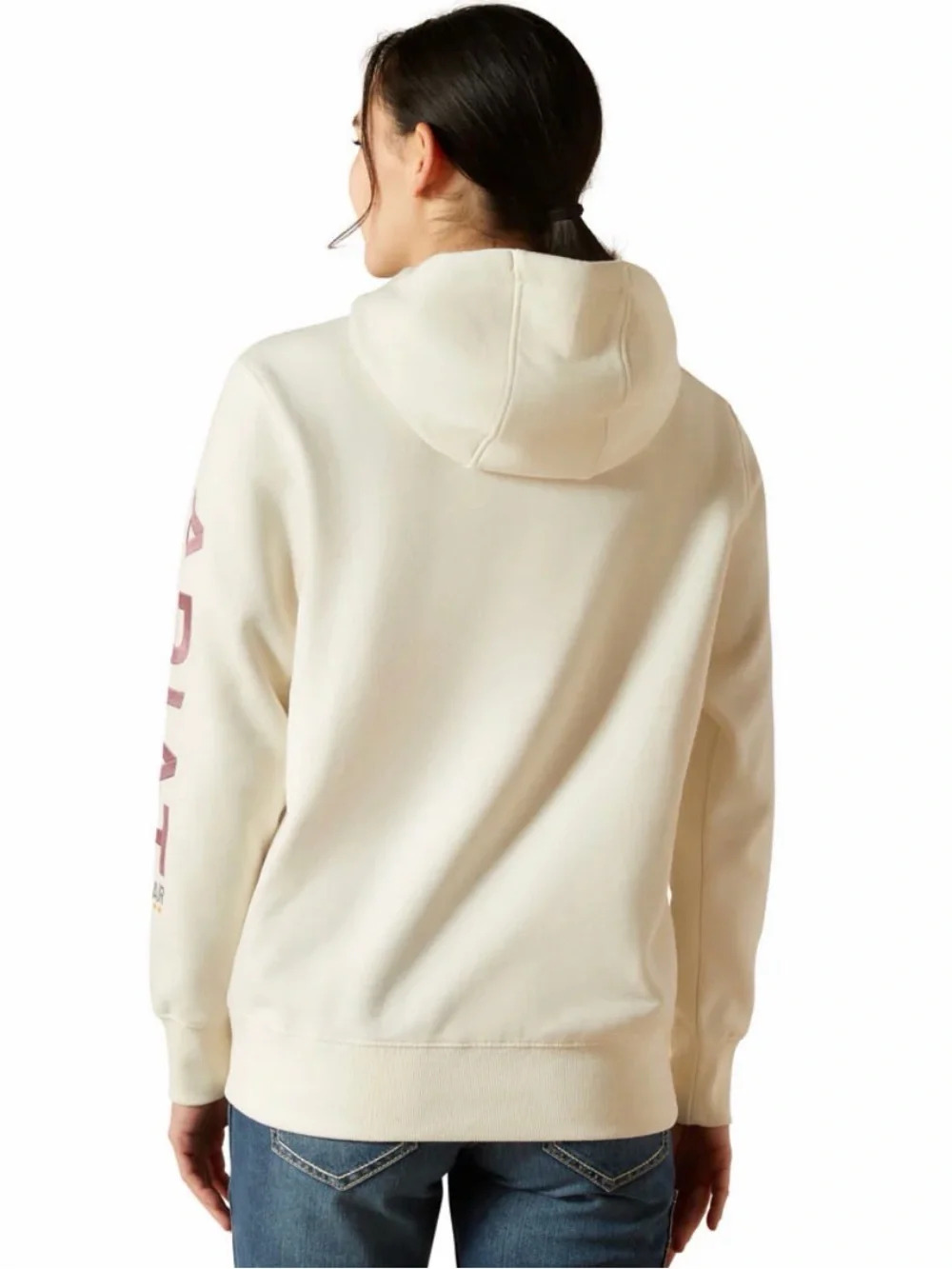 Ariat Cream Hoodie with Pink Script Sleeve - Picture 2 of 8